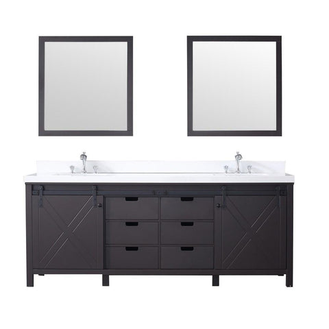 Image of Marsyas 84" Brown Double Vanity | White Quartz Top | White Square Sinks and 34" Mirrors
