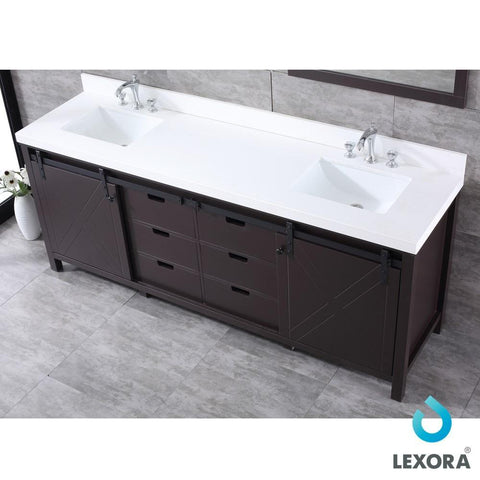 Image of Marsyas 84" Brown Double Vanity | White Quartz Top | White Square Sinks and 34" Mirrors