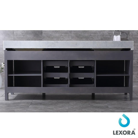 Image of Marsyas 84" Dark Grey Double Vanity | White Carrara Marble Top | White Square Sinks and 34" Mirrors