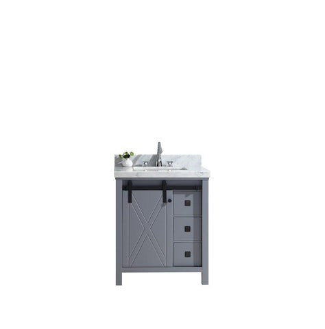 Image of Marsyas Veluti 30" Dark Grey Single Vanity | White Carrara Marble Top | White Square Sink and no Mirror