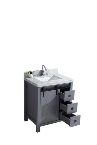Image of Marsyas Veluti 30" Dark Grey Single Vanity | White Carrara Marble Top | White Square Sink and no Mirror