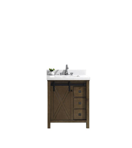 Image of Marsyas Veluti 30" Rustic Brown Single Vanity | White Quartz Top | White Square Sink and no Mirror