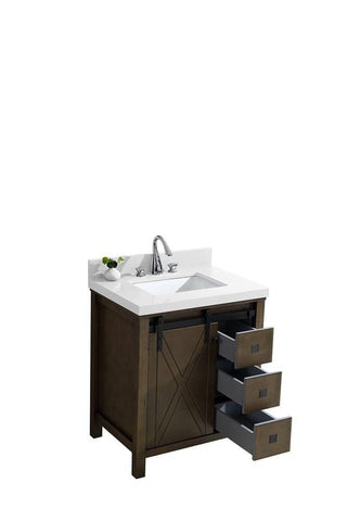 Image of Marsyas Veluti 30" Rustic Brown Single Vanity | White Quartz Top | White Square Sink and no Mirror