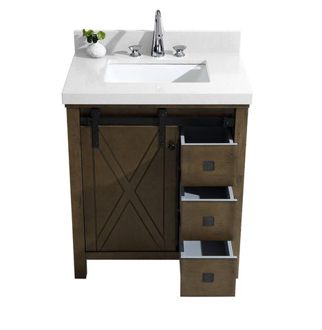 Image of Marsyas Veluti 30" Rustic Brown Single Vanity | White Quartz Top | White Square Sink and no Mirror