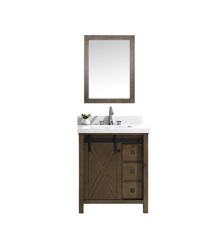 Image of Marsyas Veluti 30" Rustic Brown Single Vanity | White Quartz Top | White Square Sink and 28" Mirror