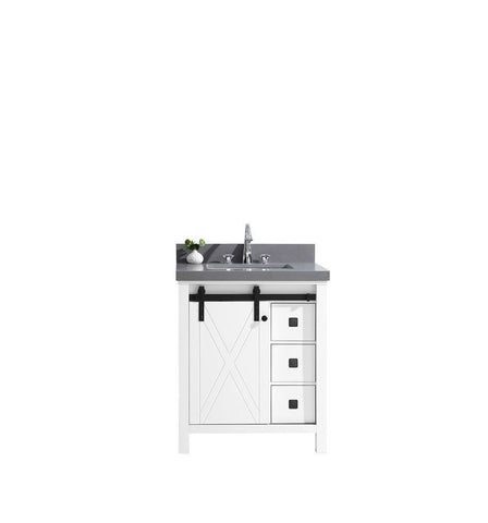 Image of Marsyas Veluti 30" White Single Vanity | Grey Quartz Top | White Square Sink and no Mirror