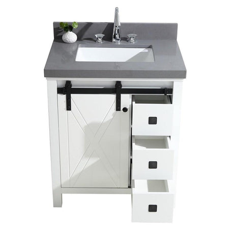 Image of Marsyas Veluti 30" White Single Vanity | Grey Quartz Top | White Square Sink and no Mirror