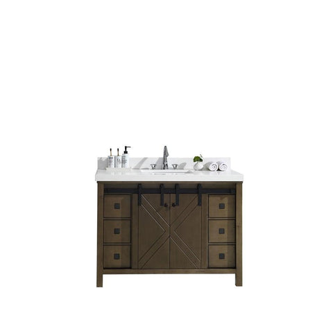 Image of Marsyas Veluti 48" Rustic Brown Single Vanity | White Quartz Top | White Square Sink and no Mirror