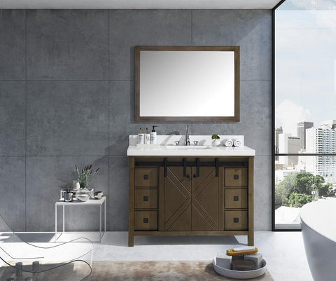 Image of Marsyas Veluti 48" Rustic Brown Single Vanity | White Quartz Top | White Square Sink and 44" Mirror