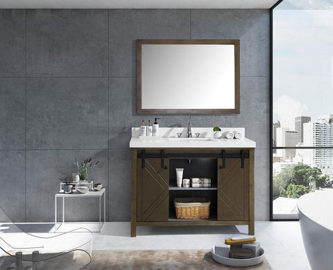 Image of Marsyas Veluti 48" Rustic Brown Single Vanity | White Quartz Top | White Square Sink and 44" Mirror