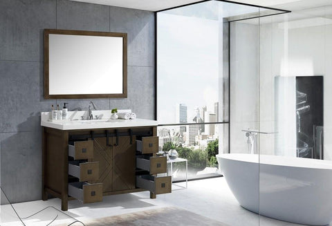Image of Marsyas Veluti 48" Rustic Brown Single Vanity | White Quartz Top | White Square Sink and 44" Mirror