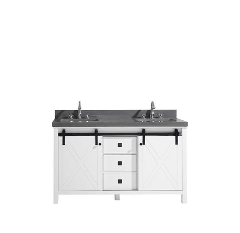 Image of Marsyas Veluti 60" White Double Vanity | Grey Quartz Top | White Square Sinks and no Mirror