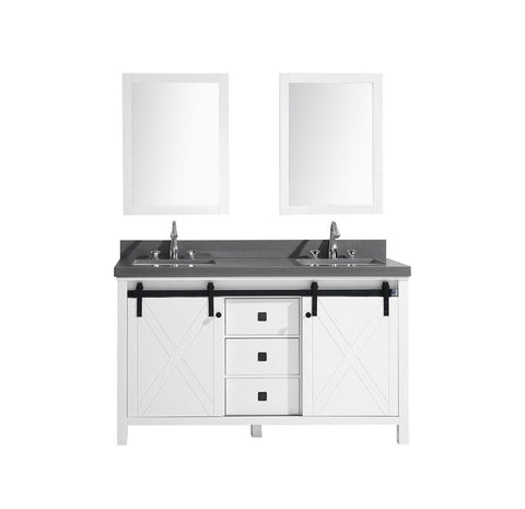 Image of Marsyas Veluti 60" White Double Vanity | Grey Quartz Top | White Square Sinks and 24" Mirrors