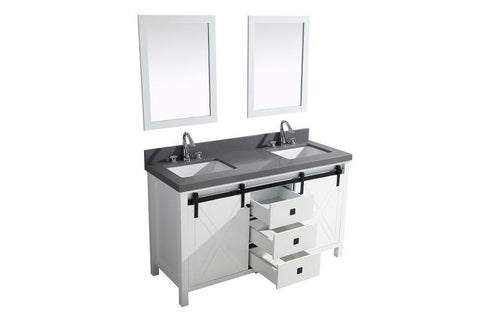 Image of Marsyas Veluti 60" White Double Vanity | Grey Quartz Top | White Square Sinks and 24" Mirrors