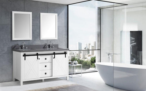 Image of Marsyas Veluti 60" White Double Vanity | Grey Quartz Top | White Square Sinks and 24" Mirrors
