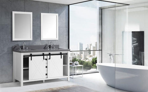 Image of Marsyas Veluti 60" White Double Vanity | Grey Quartz Top | White Square Sinks and 24" Mirrors