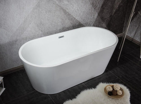 Image of Melina 63" Free Standing Acrylic Vintage Freestanding Bathtub w/ Chrome Drain