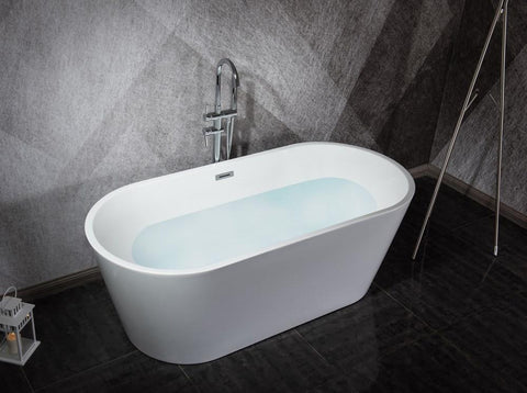 Image of Melina 63" Free Standing Acrylic Vintage Freestanding Bathtub w/ Chrome Drain