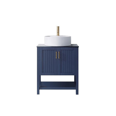 Image of Modena 28” Modern Royal Blue Single Vessel Sink Vanity with Glass Countertop