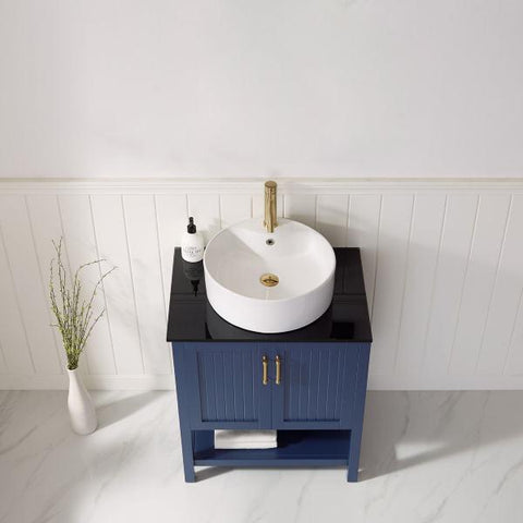 Image of Modena 28” Modern Royal Blue Single Vessel Sink Vanity with Glass Countertop