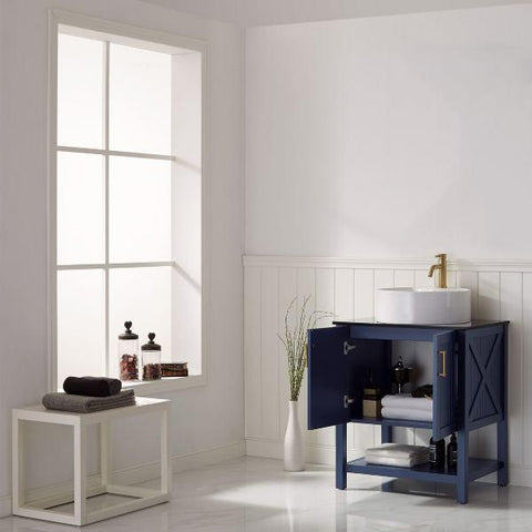 Image of Modena 28” Modern Royal Blue Single Vessel Sink Vanity with Glass Countertop