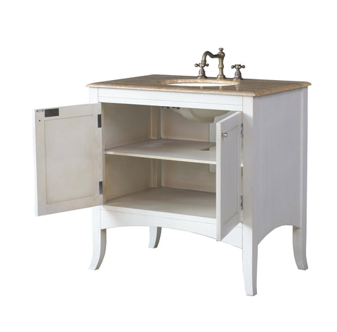 Image of Stufurhome 36 inch Alyssa Single Sink Vanity with Travertine Marble Top and Mirror GM-6119-36-TR