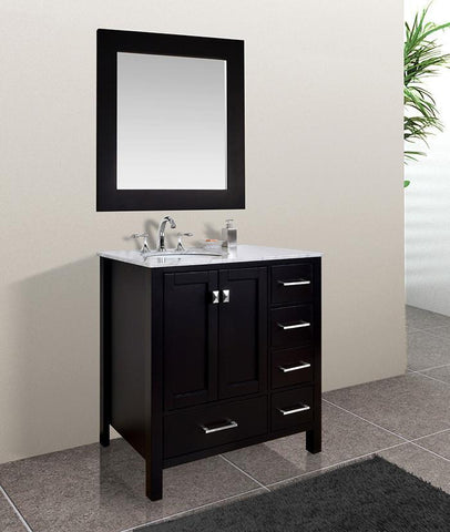 Image of Stufurhome 36 inch Malibu Espresso Single Sink Bathroom Vanity with Mirror GM-6412-36ES-CR-M35