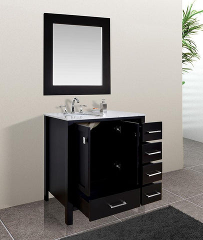 Image of Stufurhome 36 inch Malibu Espresso Single Sink Bathroom Vanity with Mirror GM-6412-36ES-CR-M35