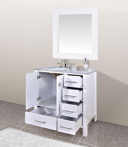 Image of Stufurhome 36 inch Malibu Pure White Single Sink Bathroom Vanity with Mirror GM-6412-36PW-CR-M35