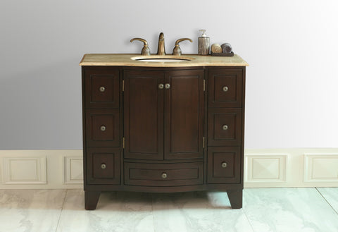Image of Stufurhome 40 inch Grand Cheswick Single Sink Vanity with Travertine Marble Top GM-2206-40-TR