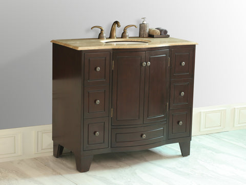 Image of Stufurhome 40 inch Grand Cheswick Single Sink Vanity with Travertine Marble Top GM-2206-40-TR