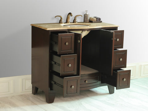 Image of Stufurhome 40 inch Grand Cheswick Single Sink Vanity with Travertine Marble Top GM-2206-40-TR