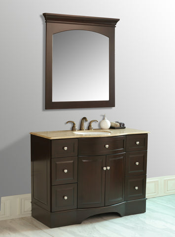 Image of Stufurhome 48 inch Lotus Single Sink Vanity with Travertine Marble Top and Mirror GM-6123-48-TR