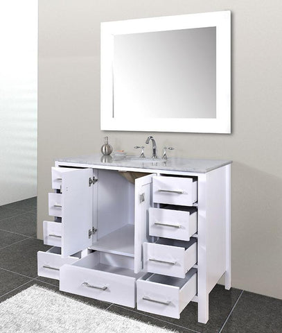 Image of Stufurhome 48 inch Malibu Pure White Single Sink Bathroom Vanity with Mirror GM-6412-48PW-CR-M47