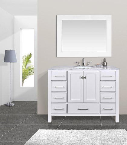 Image of Stufurhome 48 inch Malibu Pure White Single Sink Bathroom Vanity with Mirror GM-6412-48PW-CR-M47