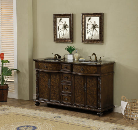Image of Stufurhome 60 inch Amelia Double Sink Vanity with Baltic Brown Granite Top GM-5116-60-BB