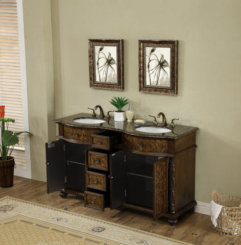 Image of Stufurhome 60 inch Amelia Double Sink Vanity with Baltic Brown Granite Top GM-5116-60-BB