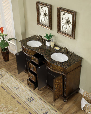 Image of Stufurhome 60 inch Amelia Double Sink Vanity with Baltic Brown Granite Top GM-5116-60-BB