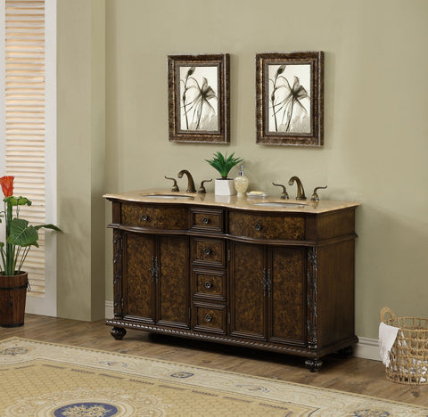 Image of Stufurhome 60 inch Amelia Double Sink Vanity with Travertine Marble Top GM-5116-60-TR