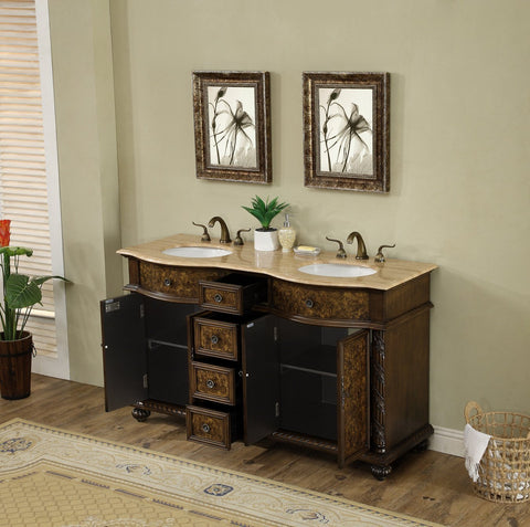 Image of Stufurhome 60 inch Amelia Double Sink Vanity with Travertine Marble Top GM-5116-60-TR