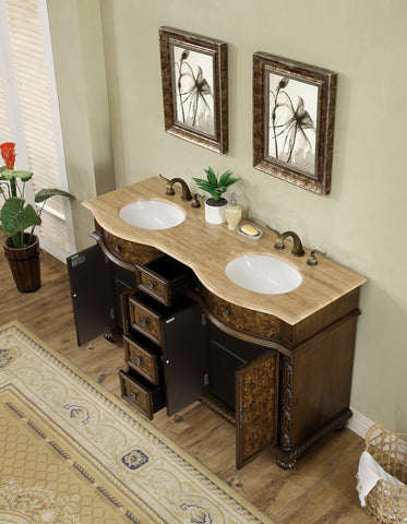 Image of Stufurhome 60 inch Amelia Double Sink Vanity with Travertine Marble Top GM-5116-60-TR