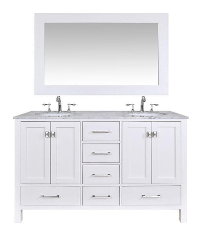 Image of Stufurhome 60 inch Malibu Pure White Double Sink Bathroom Vanity with Mirror GM-6412-60PW-CR-M59
