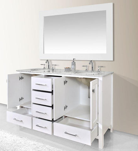 Image of Stufurhome 60 inch Malibu Pure White Double Sink Bathroom Vanity with Mirror GM-6412-60PW-CR-M59