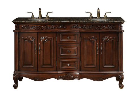 Image of Stufurhome 60 inch Saturn Double Sink Vanity with Baltic Brown Granite Top GM-3323-60-BB