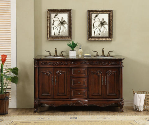Image of Stufurhome 60 inch Saturn Double Sink Vanity with Baltic Brown Granite Top GM-3323-60-BB