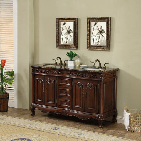 Image of Stufurhome 60 inch Saturn Double Sink Vanity with Baltic Brown Granite Top GM-3323-60-BB