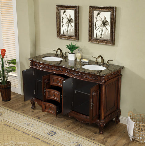 Image of Stufurhome 60 inch Saturn Double Sink Vanity with Baltic Brown Granite Top GM-3323-60-BB