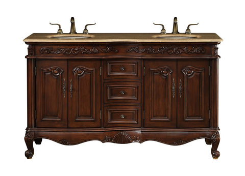 Image of Stufurhome 60 inch Saturn Double Sink Vanity with Travertine Marble Top GM-3323-60-TR