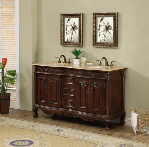 Image of Stufurhome 60 inch Saturn Double Sink Vanity with Travertine Marble Top GM-3323-60-TR