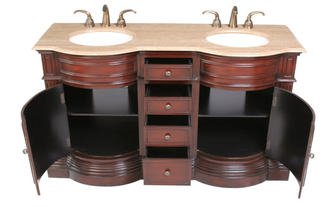 Image of Stufurhome 62 inch Catherine Double Sink Vanity with Travertine Marble Top GM-3211-62-TR